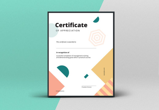 Certificate of Appreciation Layout with Geometric Elements