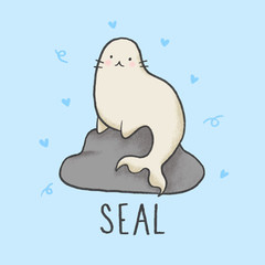 Cute Seal cartoon hand drawn style