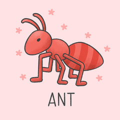 Cute ant cartoon hand drawn style