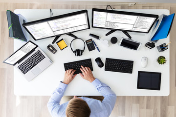Software developer working in office