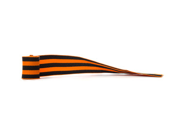 St. George ribbon on a white background. Black orange ribbon close up on a white background.