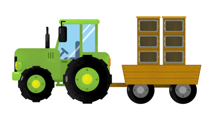 cartoon isolated farm vehicle on white background - tractor - illustration for children