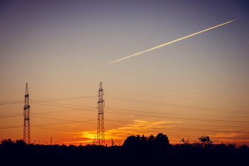 In the field in the evening in the summer at sunset. Russian open spaces. Warm evening.