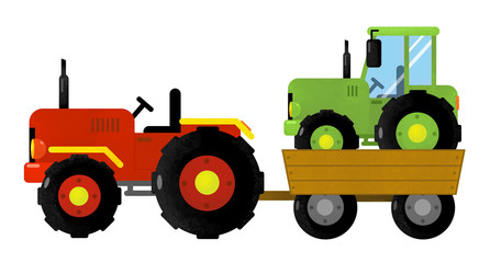Obraz na płótnie Canvas cartoon isolated farm vehicle on white background - tractor - illustration for children