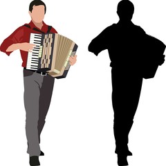 silhouette of accordionist and clip art illustration - obrazy, fototapety, plakaty