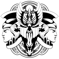 Vector hand drawn illustration woman with wings isolated.