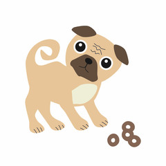 Funny pug dog cartoon with cookies