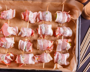 fresh green Brussels sprouts wrapped in fragrant smoked bacon