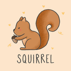 Cute Squirrel cartoon hand drawn style