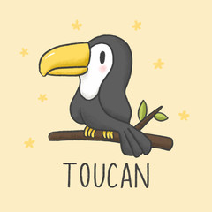 Cute Toucan cartoon hand drawn style
