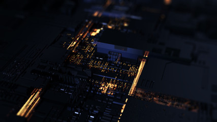 Fototapeta premium Printed circuit board futuristic server. 3D Rendering