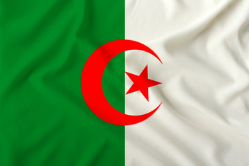 Algeria country flag on pleated silk fabric