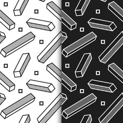 Set of Seamless, endless patterns with graphic elements in pop art style. Seamless patterns in black and white background, Can be used for wallpapers, posters, wrapping paper.