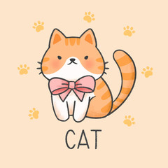 Cute cat cartoon hand drawn style