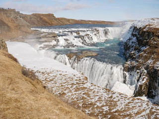 Sunny view of the famous Gullfoss waterfall