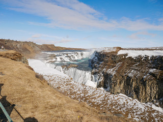 Sunny view of the famous Gullfoss waterfall