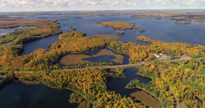 Aerial View of Fall Colors on Island Lake by Duluth in Northern Minnesota during early October