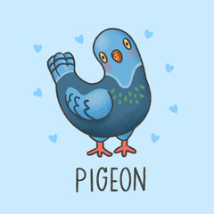 Pigeon bird cartoon hand drawn style