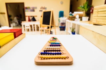 Different types of montessori educational material for use in schools for children in primary and primary school.