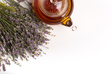Hot teapot with lavender.