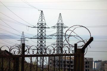 mast power lines in the industrial zone
