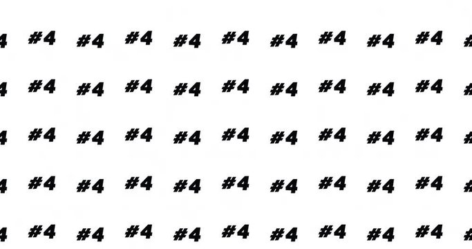 Number four #4 countdown sequence background clip motion backdrop video in a seamless repeating loop.  Black and white number 4 icons pattern background high definition motion video clip