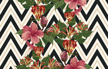 Vintage Beautiful and trendy Seamless Tropical Summer Pattern design in super high resolution. Pattern Decoration Texture. Vintage Style Design for Fabric Print, Wallpaper Background.