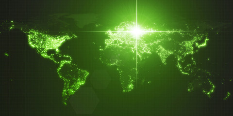 power of russia, energy beam on moscow. dark map with illuminated cities and human density areas. 3d illustration