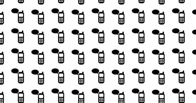 Cell phone message background video clip motion texting icon backdrop video in a seamless repeating loop. Black & white text cellphone email pattern white background high definition motion video