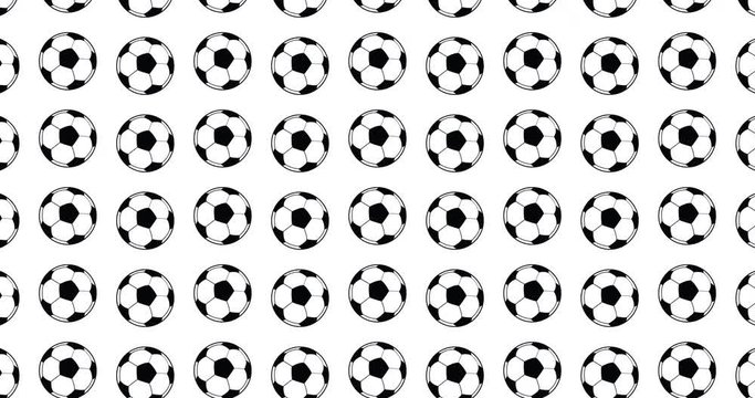 Soccer balls background video clip motion illustrated soccer ball icon backdrop video in a seamless repeating loop. Black & white sports icons pattern white background high definition motion video