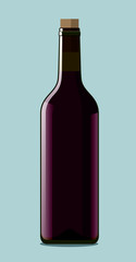 Vector drawn wine. Isolated on blue background.