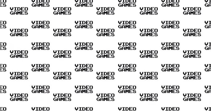 Video games text words background clip motion backdrop video in a seamless repeating loop.  Video game icon gaming and gamer themed pattern black & white background high definition motion video clip
