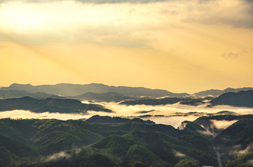 兵庫県佐用町・初夏の朝霧の景観