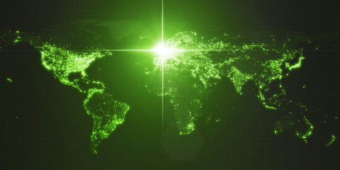 power of england, energy beam on london. dark map with illuminated cities and human density areas. 3d illustration