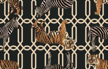 Afwasbaar behang Afrikaanse dieren Vintage mooi en trendy naadloos actueel zomerpatroonontwerp in superhoge resolutie. Patroon Decoratie Textuur. Vintage Style Design voor Fabric Print, Wallpaper achtergrond.