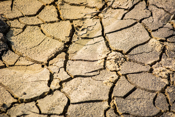 cracked soil ground ,desert cracks, Dry soil Arid,drought land. Caused by global warming and deforestation.
