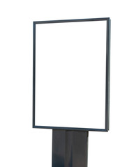 Vertical small billboard isolated on white background. Mock up for your advertising or announcements