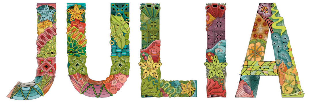 Female name Julia. Vector decorative zentangle object