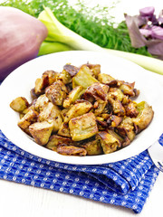Eggplant fried on white wooden board