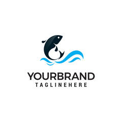 Dolphin jumping above waves logo design concept template vector