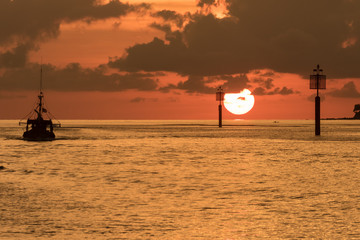 Beautiful sunset view sun down at Waterfront Kota Kinabalu, Sabah, Malaysia, The famous spot for...