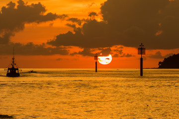 Beautiful sunset view sun down at Waterfront Kota Kinabalu, Sabah, Malaysia, The famous spot for...
