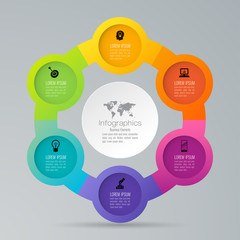 Infographics design vector and business icons with 6 options.