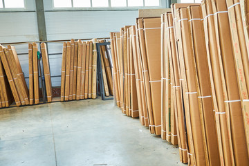 warehouse of finished and packed doors, production of interior and metal doors