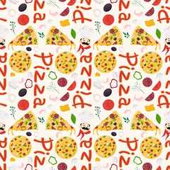 seamless pattern_4_illustration, on the theme of Italian pizza cuisine, for decoration and design flat style