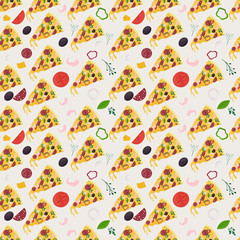 seamless pattern_2_illustration, on the theme of Italian pizza cuisine, for decoration and design flat style