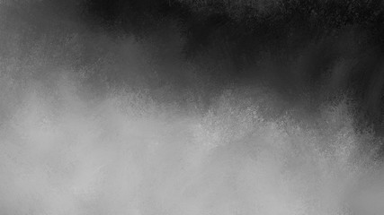 Black background with cloudy white and gray fog illustration. Elegant abstract background design with texture.