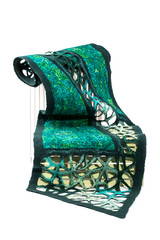 Women's green scarf of felted wool on a white background