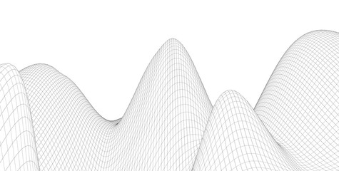 Abstract 3d wireframe terrain ,3d Illustration ,Outline curve