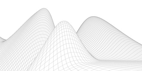 Abstract 3d wireframe terrain ,3d Illustration ,Outline curve